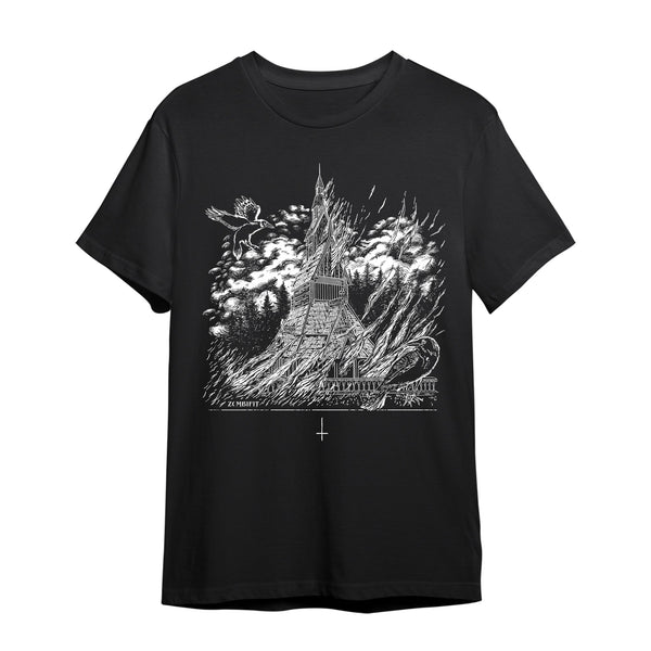 Black Metal Stave Church Graphic T-Shirt T-shirt Zombifit