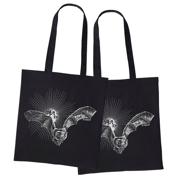 Black Bat Tote Bag – Gothic 100% Cotton Shopping Bag. Zombifit