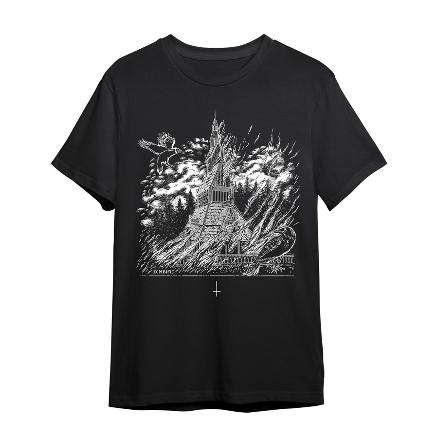 Black Metal Stave Church Graphic T-Shirt T-shirt Zombifit