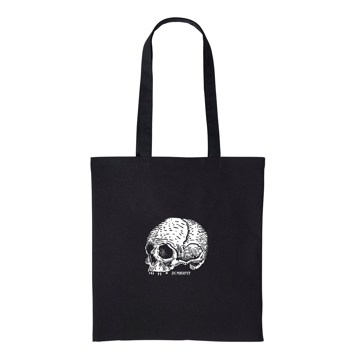 Black Skull & Heart Tote Bag – Gothic 100% Cotton Shopping Bag, Zombifit