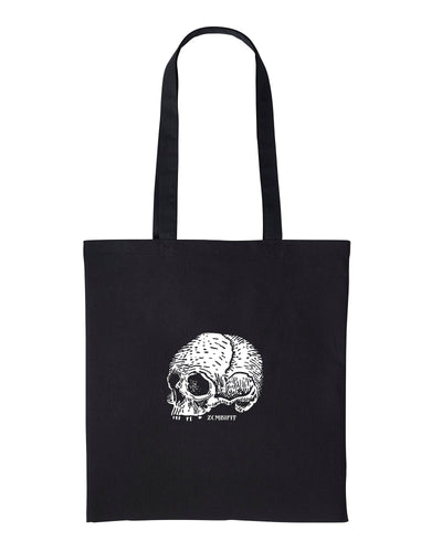 Black Skull & Heart Tote Bag – Gothic 100% Cotton Shopping Bag, Zombifit