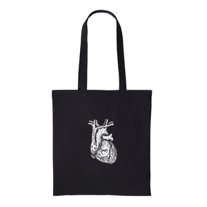Black Skull & Heart Tote Bag – Gothic 100% Cotton Shopping Bag, Zombifit