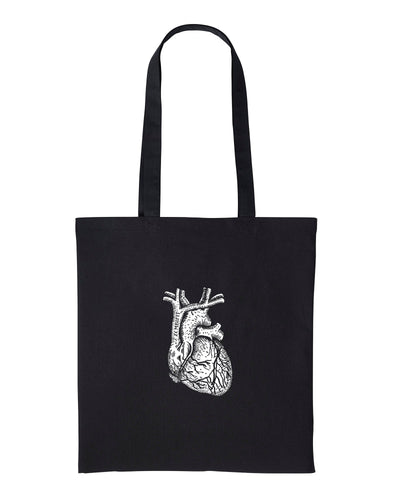 Black Skull & Heart Tote Bag – Gothic 100% Cotton Shopping Bag, Zombifit