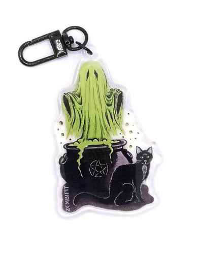 Ghost, Cat & Cauldron Halloween Acrylic Key-clip Keyring Zombifit