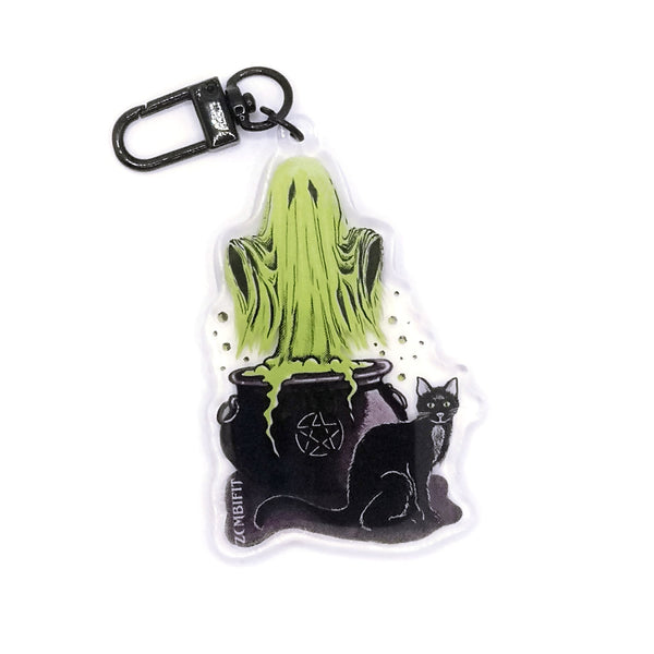 Ghost, Cat & Cauldron Halloween Acrylic Key-clip Keyring Zombifit