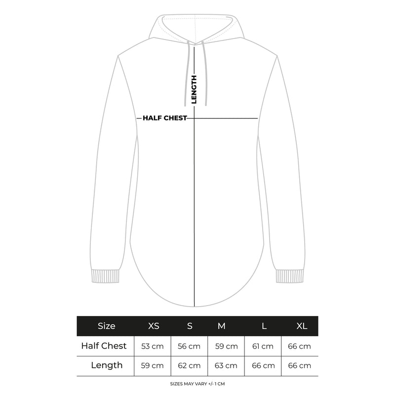 Loose Cut Hoodie size chart
