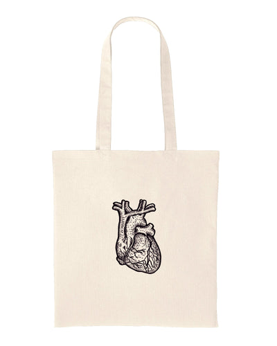 Natural Skull & Heart Tote Bag – Gothic 100% Cotton Shopping Bag, Zombifit