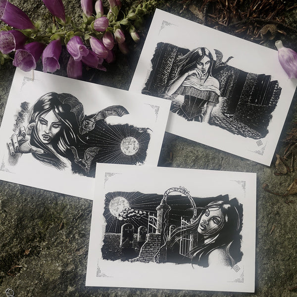 Set of 3 Victorian Vampire Postcards Postcard Zombifit