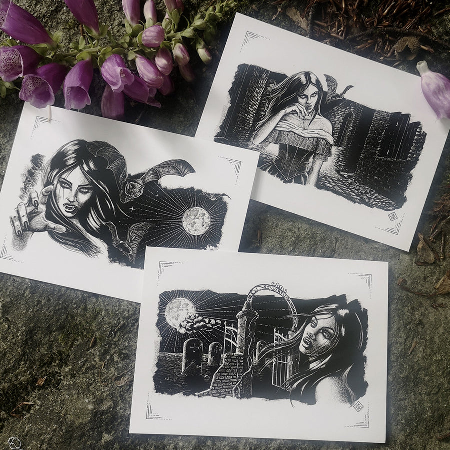 Set of 3 Victorian Vampire Postcards Postcard Zombifit