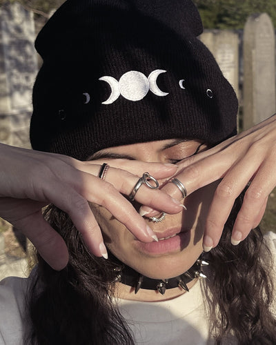 White Moon Phases Beanie Zombifit